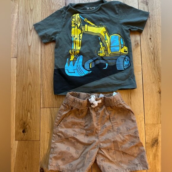 The Children’s Place Toddler Boys Graphic Tshirt H&M Khaki Shorts Tractor Print - Picture 8 of 11